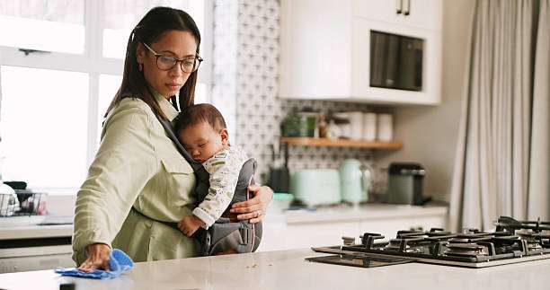 Mother using baby carrier